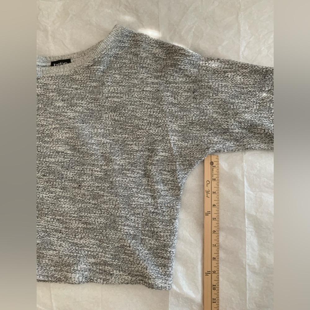 Bebe Gray Marled Dolman Sleeve Sweater Cropped Batwing Pullover Size M - Picture 6 of 9